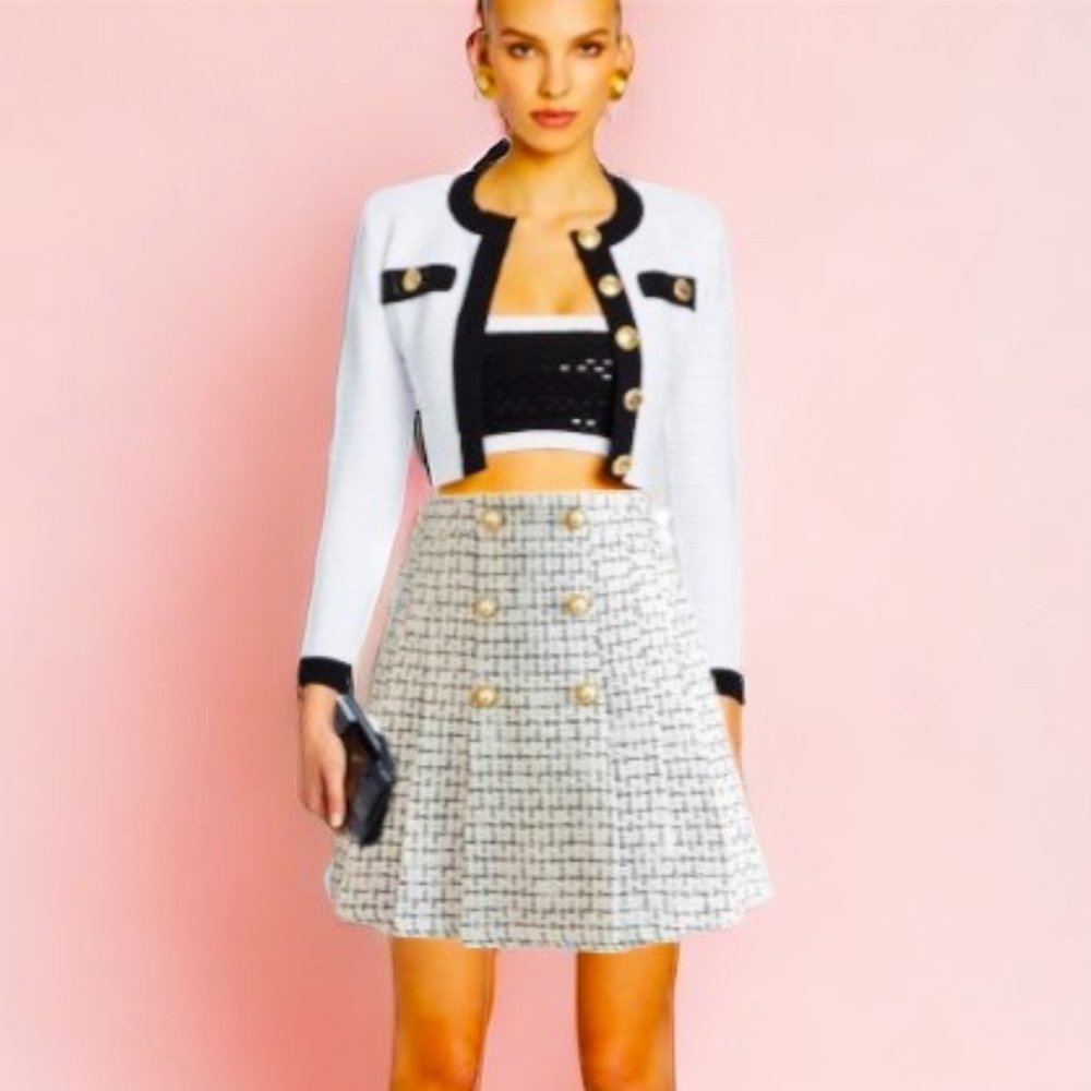White Plaid Tweed Button Front Mini Skirt with Inner Shorts Size 1X NEW  w Tag